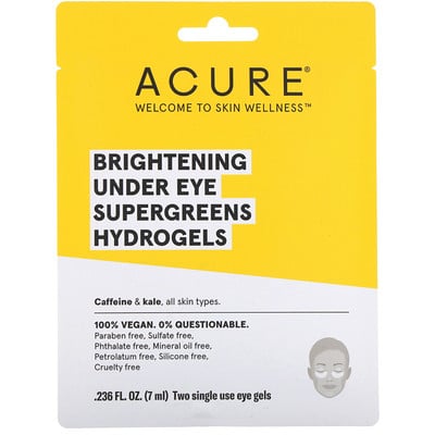 Acure SuperGreens, осветляющие одноразовые гидрогелевые патчи для глаз, 2 шт по 0,236 ж. унц. (7 мл)