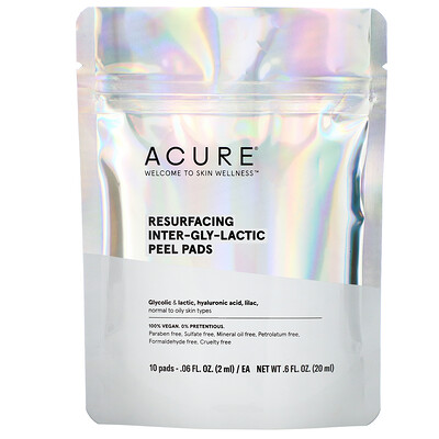 Acure Resurfacing Inter-Gly-Lactic Peel Pads, 10 Pads, .06 fl. oz (2 ml) Each