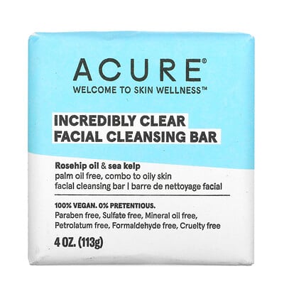 Acure Incredibly Clear, Facial Cleansing Bar, 4 oz (113 g)