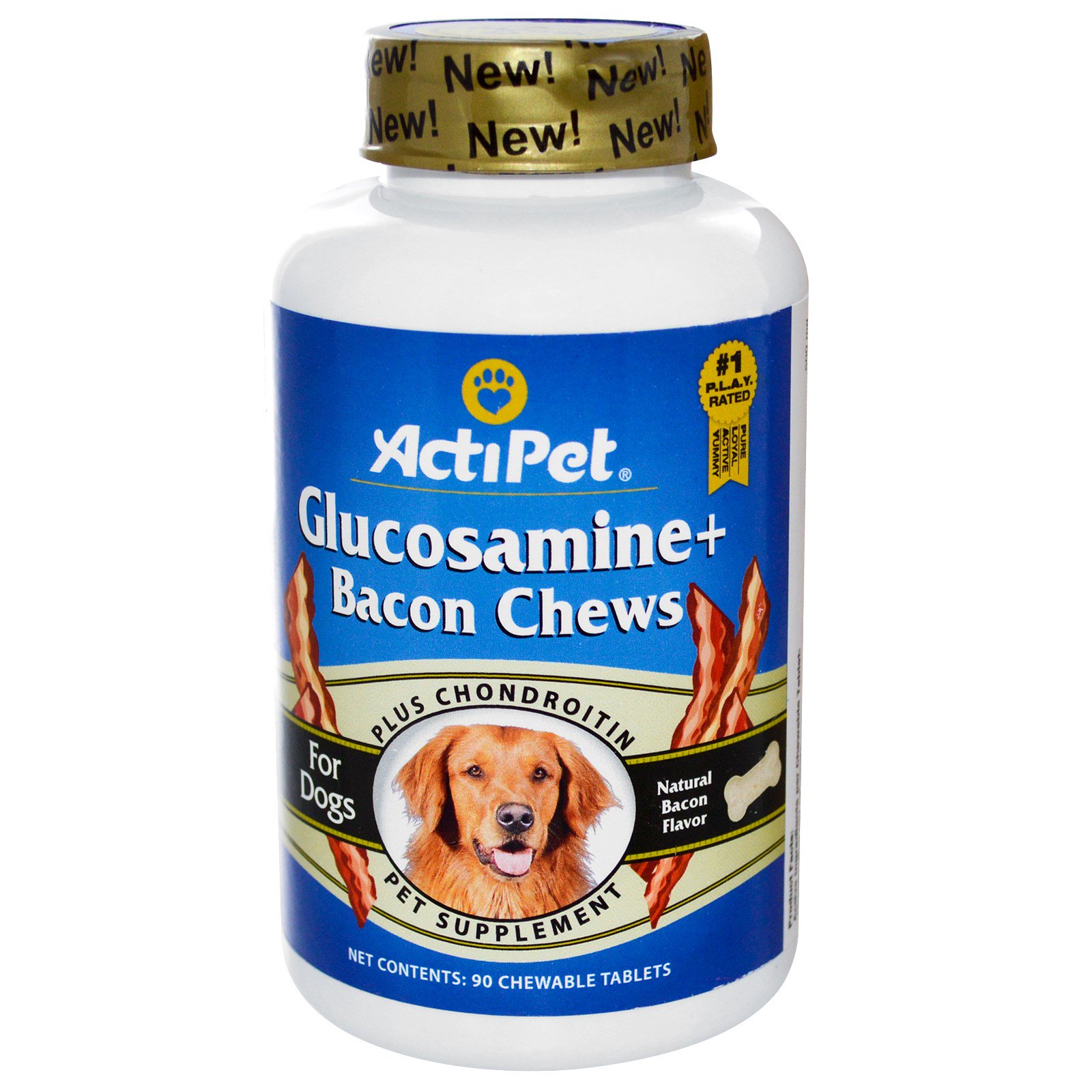 Actipet, Glucosamine + Bacon Chews for Dogs, Natural Bacon Flavor, 90