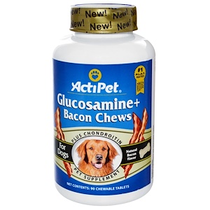 Актипет, Glucosamine + Bacon Chews for Dogs, Natural Bacon Flavor, 90 Chewable Tablets отзывы