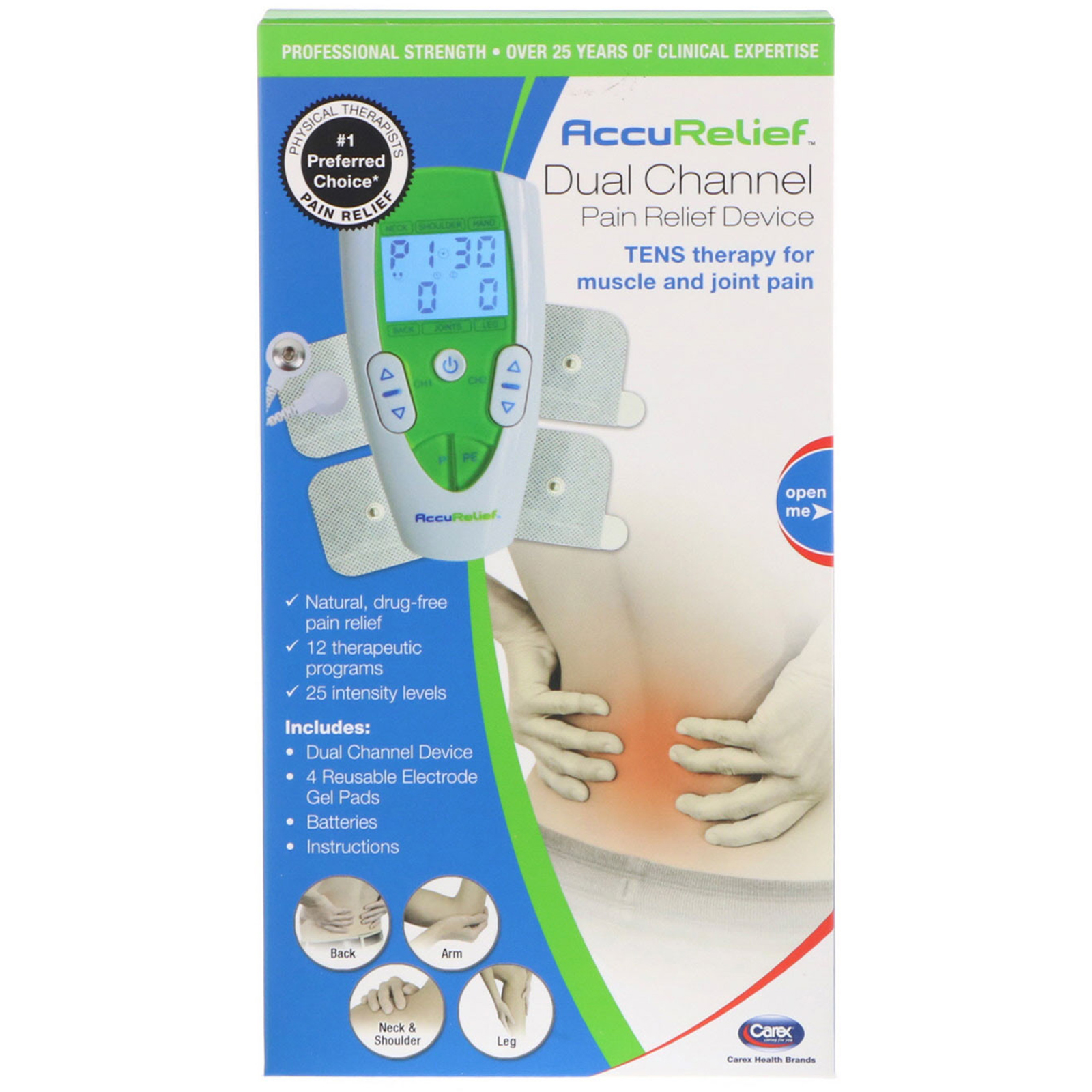AccuRelief Dual Channel Pain Relief Device TENS Therapy for Muscle and Joint Pain 1 Dual Channel Device & 4 Electrode Gel Pads