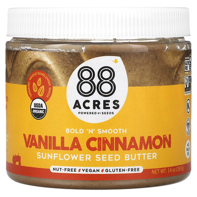 

88 Acres, Bold 'N' Smooth, Sunflower Seed Butter, Vanilla Cinnamon, 14 oz (397 g)