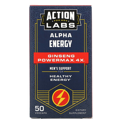 

Action Labs Alpha Energy, Ginseng Powermax 4x, поддержка для мужчин, 50 растительных капсул