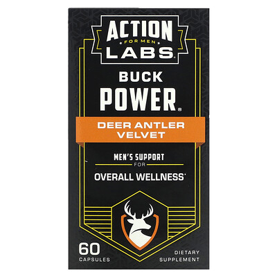 

Action Labs Для мужчин, Buck Power, бархат из оленьих рогов, 60 капсул