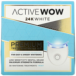 Active Wow, 24K White، مجموعة تبييض الأسنان الممتازة، + النعناع، 30 جلسة