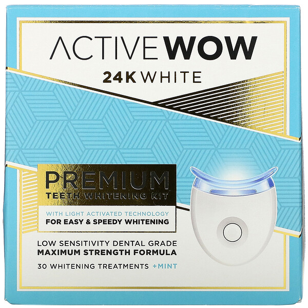 Active Wow‏, 24K White, ערכת פרימיום להלבנת שיניים, בתוספת מנטה, 30 טיפולים