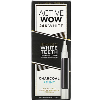 Active Wow, 24K White, Sparkly Teeth Whitening Pen, Charcoal + Mint, 0.09 fl oz (2.5 ml)