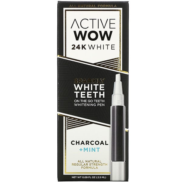 24K White, Sparkly Teeth Whitening Pen, Charcoal + Mint, 0.09 fl oz (2.5 ml)