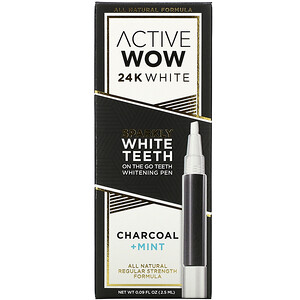 Отзывы о Active Wow, 24K White, Sparkly Teeth Whitening Pen, Charcoal + Mint, 0.09 fl oz (2.5 ml)