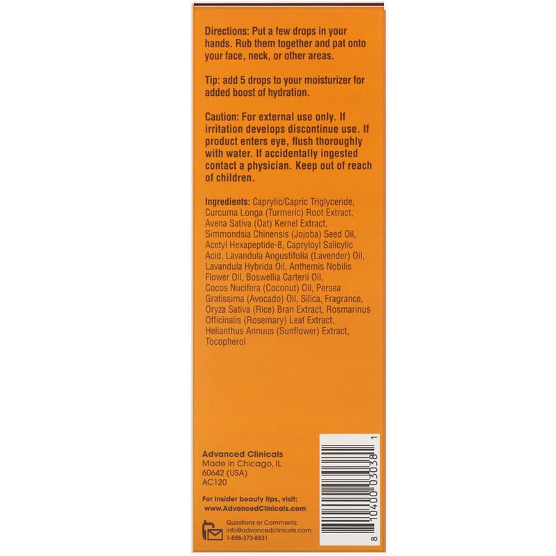 Advanced Clinicals, Turmeric Oil, Perfect For Problem Skin, 1.8 Fl Oz 