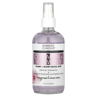 Advanced Clinicals, Colágeno y agua de rosas, Bruma facial para dar volumen y brillo, 222 ml (7.5 oz. Líq.)