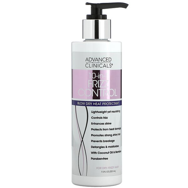 Advanced Clinicals‏, 10-In-1 Frizz Control, Blow Dry Heat Protectant, 7.5 fl oz (222 ml)