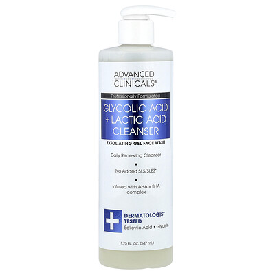 Product Image for Advanced Clinicals, Glycolic Acid + Lactic Acid Cleanser, 11.75 fl oz (347 ml)