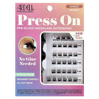 Ardell, Press On, предварително залепени удължавания на подмиглите, Naked Natural, 30 предварително залепени клъстера и апликатор