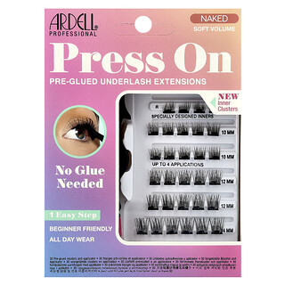 Ardell, Press On, предварително залепени удължавания на подмиглите, Soft Volume, Naked, 30 предварително залепени клъстера и апликатор
