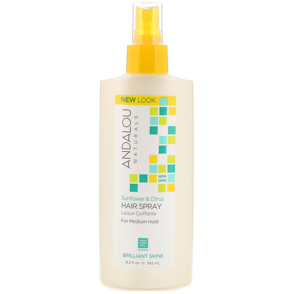 Andalou Naturals, Лак для волос, блестящее сияние, подсолнечник и цитрус, средней фиксации, 242 мл (8,2 жидкой унции)