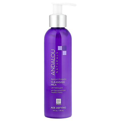 Andalou Naturals, Leche de limpieza, Albaricoque y probióticos, Antiedad, 178 ml (6 oz. líq.)