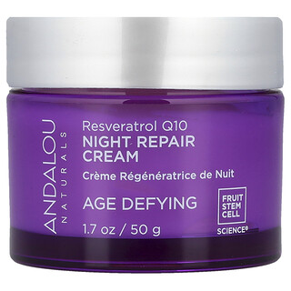 Andalou Naturals, Crema de reparación nocturna, Resveratrol Q10, Antiedad, 50 ml (1,7 oz. líq.)