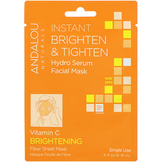 Andalou Naturals, Instant Brighten & Tighten, Hydro Serum Beauty Facial Mask, Brightening, 1 Single Use Fiber Sheet Mask, 0.6 fl oz (18 ml)