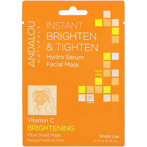 Отзывы о Андалу Натуралс, Instant Brighten & Tighten, Hydro Serum Facial Mask, Brightening, 1 Single Use Fiber Sheet Mask, .6 fl oz (18 ml)