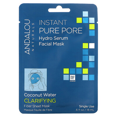 

Andalou Naturals, Instant Pure Pore, Hydro Serum Beauty Facial Beauty Mask, 1 Fiber Sheet Mask, 0.6 fl oz (18 ml)