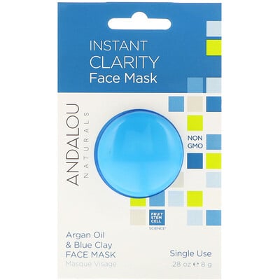 Andalou Naturals мгновенное очищение, маска для лица с маслом арганы и голубой глиной, 8 г (0,28 унции)