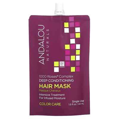 

Andalou Naturals, 1000 Roses, Complex Deep Conditioning, Color Care, Hair Mask, 1.5 fl oz (44 ml)