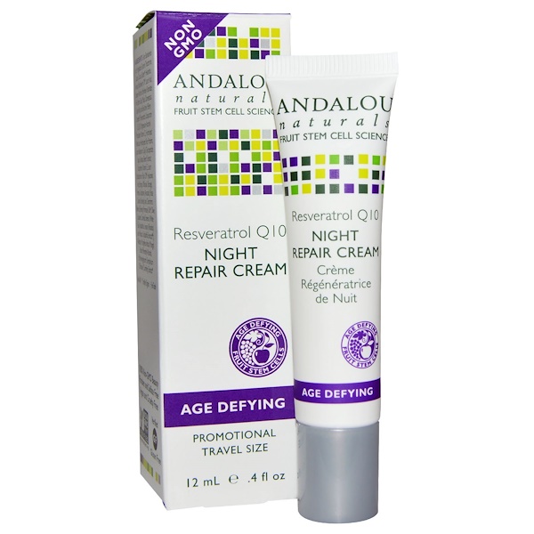 Andalou Naturals, Ночной восстанавливающий крем, Resveratrol Q10, .4 жид.унц. (12 мл)