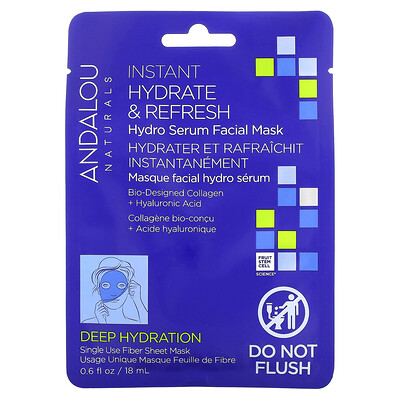 

Andalou Naturals, Naturals, Instant Hydrate & Refresh, Hydro Serum Beauty Facial Mask, 0.6 fl oz (18 ml)