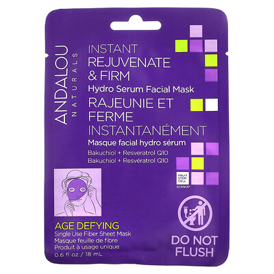 Andalou Naturals Instant Rejuvenate  Firm, увлажняющая маска для лица с сывороткой, 1 листовая маска, 18 мл (0,6 жидк. Унции)