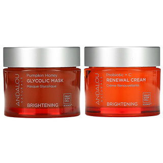 Andalou Naturals, Brightening Duo, Glycolic Mask & Renewal Cream, aufhellendes Duo, Gesichtsmaske mit Glycolsäure und erneuernde Creme, 2er-Pack, je 50 g (1,7 oz.)