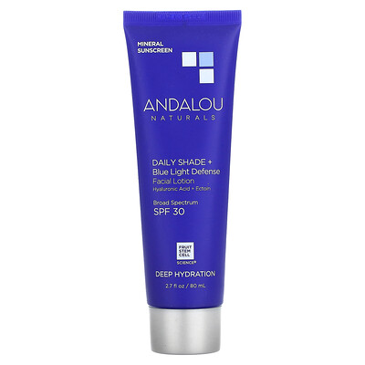 

Andalou Naturals Daily Shade + Blue Light Defense Facial Lotion SPF 30 Deep Hydration 2.7 fl oz (80 ml)