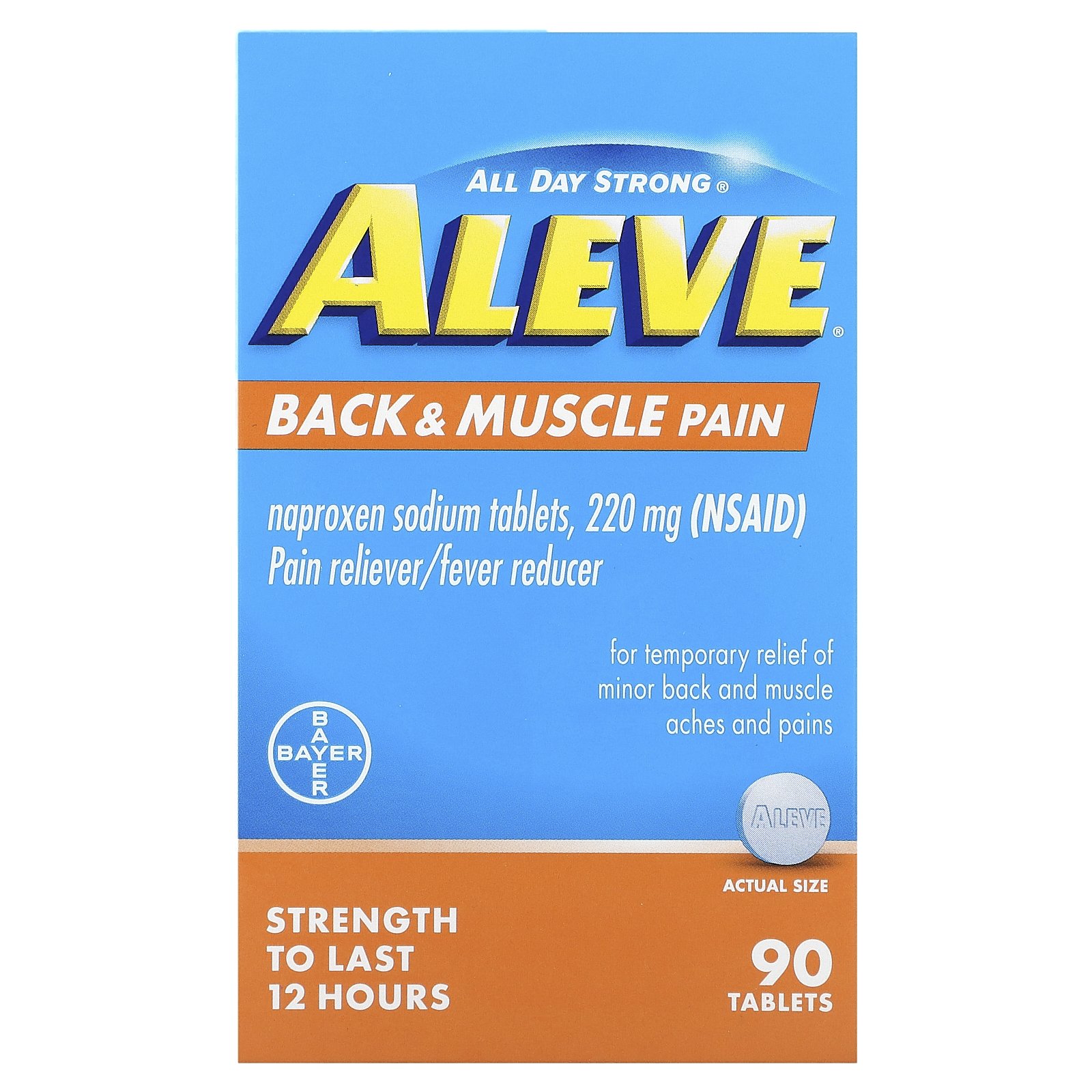 Aleve, Naproxen Sodium Tablets, Back & Muscle Pain, 220 mg, 90 Tablets