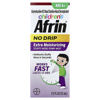 Afrin, Children's, Bruma con bomba para la nariz congestionada y extra humectante sin goteo, Mayores de 6 años`` 15 ml (1,2 oz. Líq.)