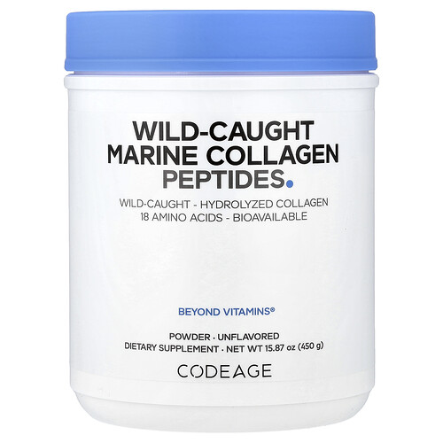 Codeage, Wild-Caught Marine Collagen Peptides Powder, Unflavored, 15.87 oz (450 g)