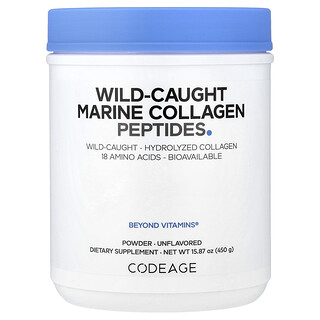 Codeage, Péptidos de colágeno marino en polvo provenientes de peces capturados en estado salvaje, Sin sabor, 450 g (15,87 oz)