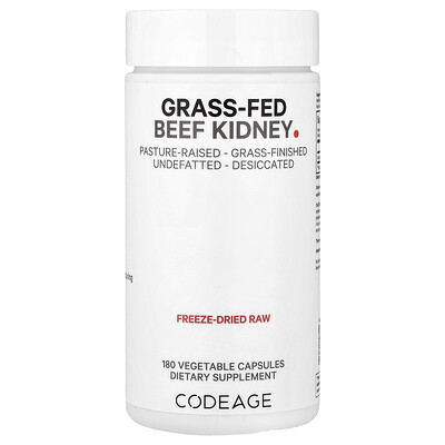 Codeage, Riñón de res alimentada con pasturas, 180 cápsulas vegetales (500 mg por cápsula)