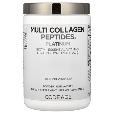 Product Image for Codeage, Multi Collagen Peptides Powder, Platinum, Unflavored, 11.5 oz (326 g)