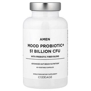 Codeage, Amen, Mood Probiotic+ With Prebiotic Fiber Blend, 60 Vegetable Capsules