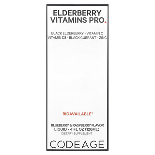 Codeage, Elderberry Vitamins Pro, afine și zmeură, 4 fl oz (120 ml)