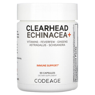 Codeage, Clearhead Echinacea+, Vitamins, Feverfew, Ginseng, Astralagus, Schisandra, 90 Capsules