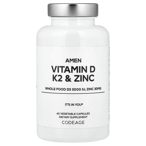 Codeage, Amen, Vitamin D, K2 & Zinc, 60 Vegetable Capsules