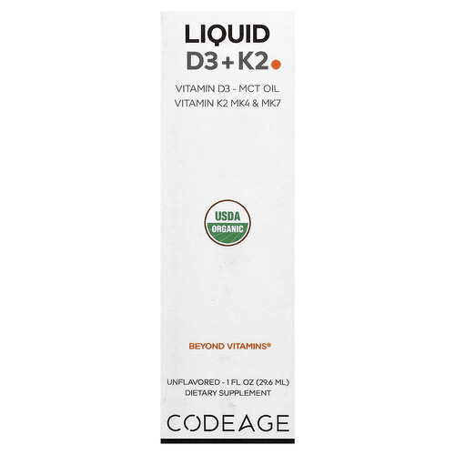Codeage Liquid D3 + K2, Unflavored, 1 fl oz (29.6 ml)