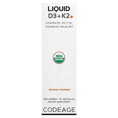 Codeage, Vitaminas D3 y K2 en líquido, Sin sabor, 29,6 ml (1 oz. líq.)