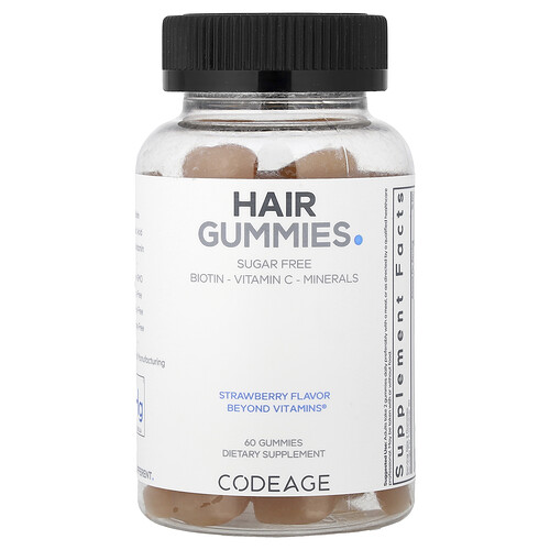 Codeage, Hair Gummies, Haargummis, Erdbeere, 60 Fruchtgummis