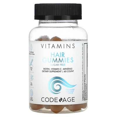 

Codeage Vitamins Hair Gummies Sugar Free Biotin Vitamin C Minerals Strawberry Coconut 60 Count