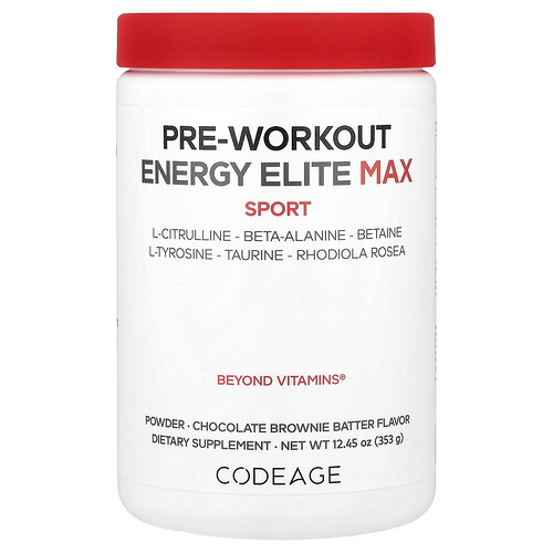 Codeage, Sport, Pre-Workout Energy Elite Max, Schokoladen-Brownie-Batter, 12,45 oz (353 g)