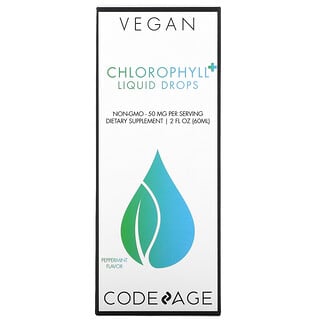 CodeAge, Vegan Chlorophyll+ Liquid Drops, Peppermint, 50 mg, 2 fl oz (60 ml)