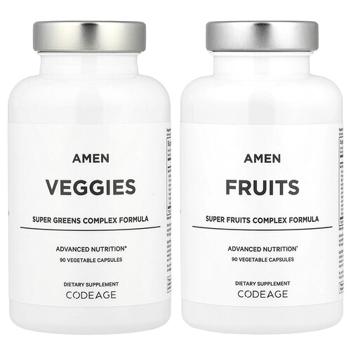 Amen Fruits + Veggies Vitamins Bundle Multivitamin Capsules Super Greens Red Fruits Superfood Supplement - 180ct - White